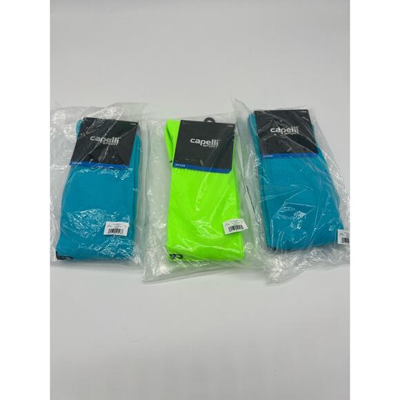 NWT Capelli Sport Soccer Match Socks AGX-1695 Blue Neon Green Lot of 3 Large - Picture 2 of 10